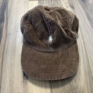 Vintage Polo Ralph Lauren Hat Mens Brown Corduroy Leather Strapback Pony PRL
